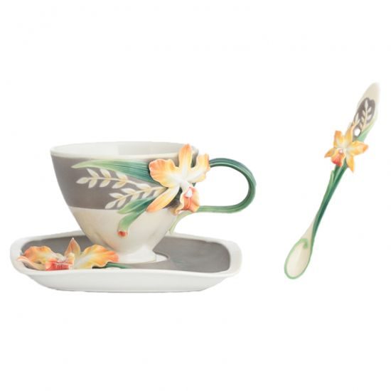 Cup and saucer 14,5 cm, Cattleya, FRANZ porcelain