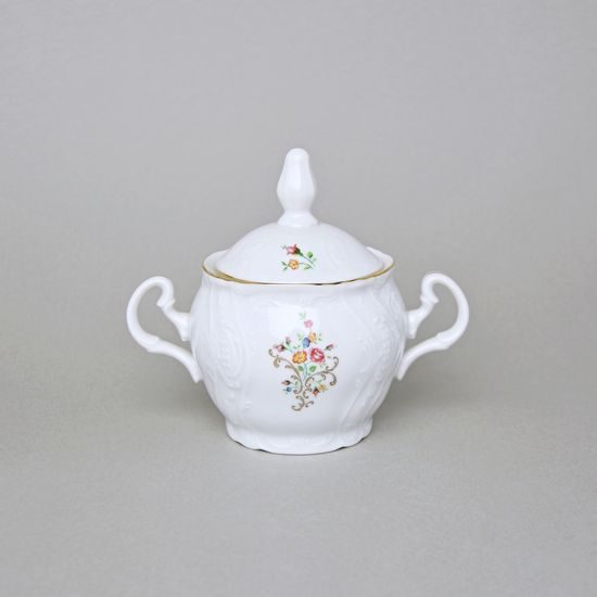 Sugar bowl 0,22 l, Thun 1794 Carlsbad porcelain, BERNADOTTE flowers with gold