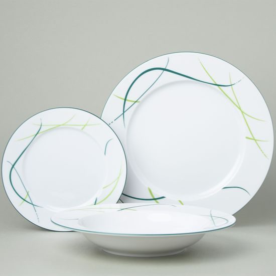 Plate set for 6 persons, Thun 1794 Carlsbad porcelain, OPAL grass