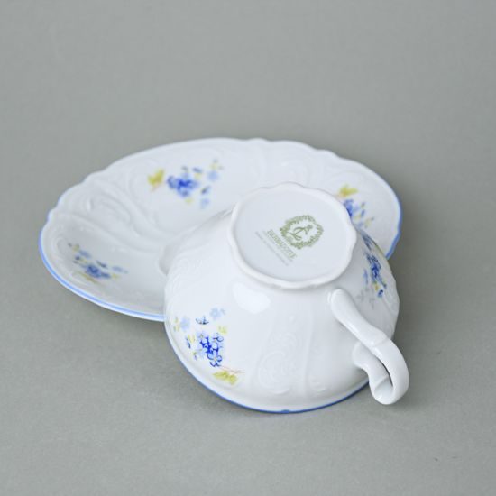 Tea cup and saucer 205 ml / 16 cm, Thun 1794 Carlsbad porcelain, BERNADOTTE Forget-me-not-flower