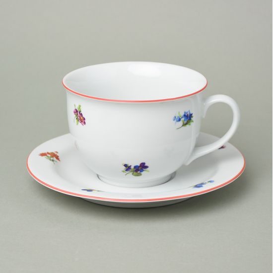 Olga: Cup 400 ml breakfast and saucer 19 cm, Házenka + red line, Český porcelán a.s.