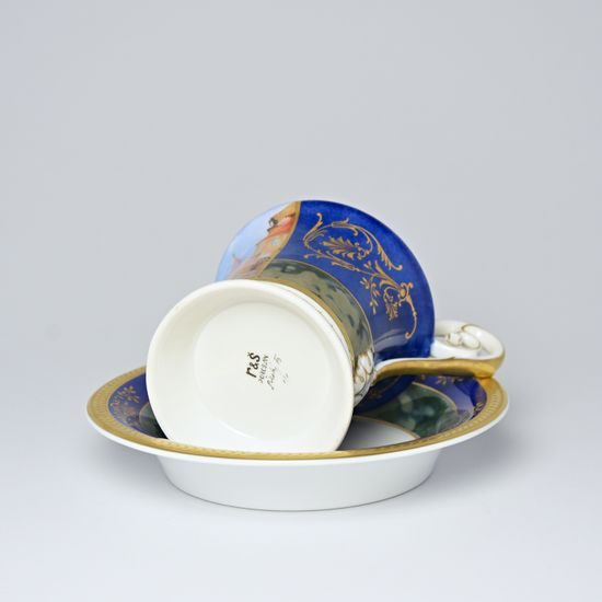 Cup and Saucer Johan Prague 1895, 200 ml, Gold Etching, hand-painted by Roman Široký, Haas a Czjzek Porcelain