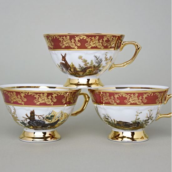 Tea cup 200 ml + saucer, Hunting - Ruby red, Carlsbad