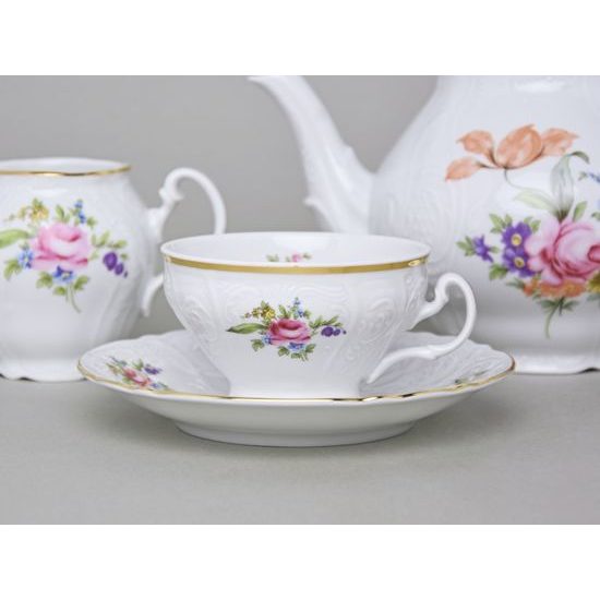 Tea set for 6 pers., Thun 1794 Carlsbad porcelain, BERNADOTTE Meissen Rose