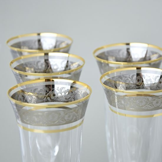 Angela 190 ml, Champaigne glass, platinum + gold decor, 1 pcs., Bohemia Crystalex