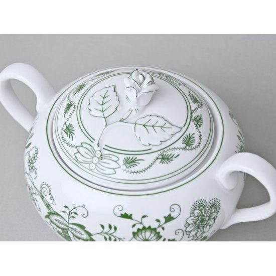 Cukřenka s oušky s víčkem bez výřezu 300 ml, zelený cibulák, Český porcelán a.s.