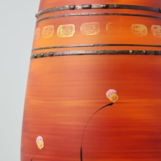 Studio Miracle: Orange-red Vase, 39 cm, Hand-decorated by Vlasta Voborníková