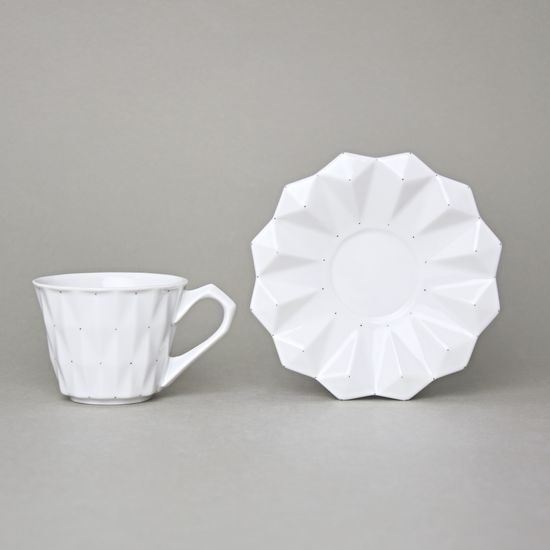 Cup 150 ml and Saucer 14 cm, Diamond White, Porcelain Goldfinger