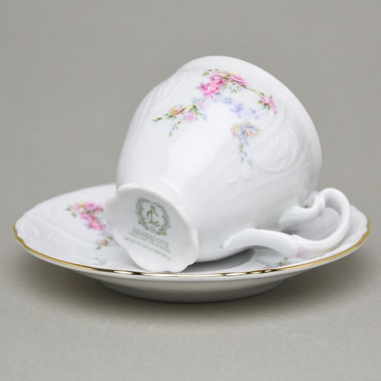 Cup and saucer coffee 150 ml / 15 cm, Thun 1794, karlovarský porcelán, BERNADOTTE climbing rose + gold