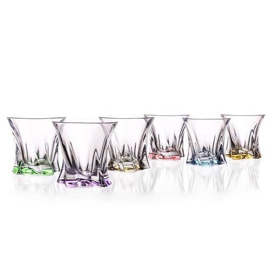 Křišťálový set odlivek whisky Cooper 6 ks, 320 ml, barevné dno mix, Aurum Crystal