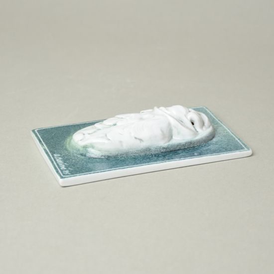 Porcelánový kachlík závěsný 8,7 x 13 cm, dívka s kloboukem a loknami, Alena Burešová