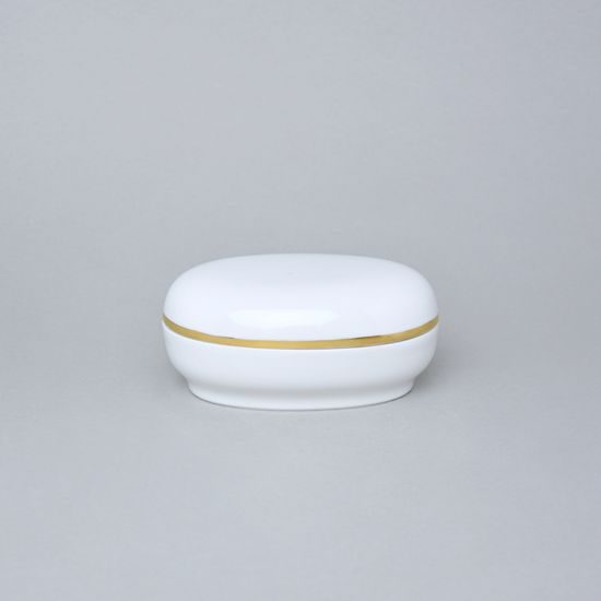 Dóza ovalná 12 x 8 cm, Bílá + Zlato, Porcelán Duchcov