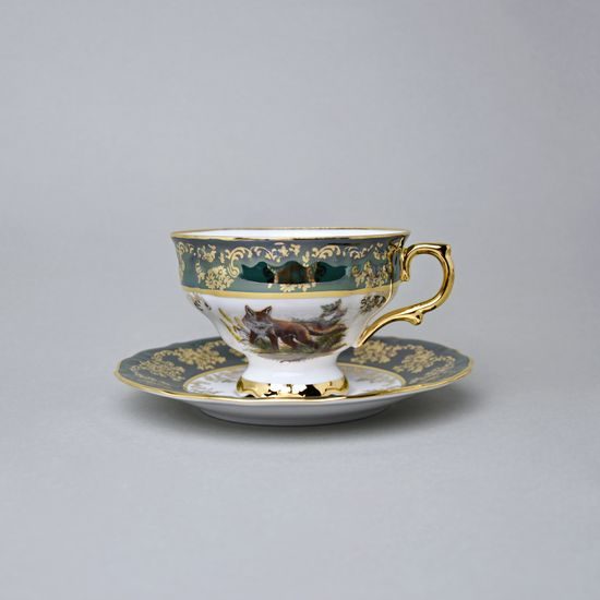 Tea cup 230 ml + saucer, Hunting - Green, Queen's Crown