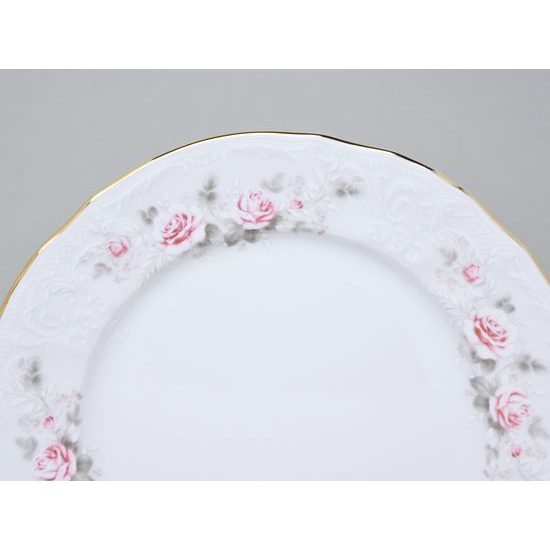 Gold line: Plate dessert 19 cm, Thun 1794 Carlsbad porcelain, BERNADOTTE roses