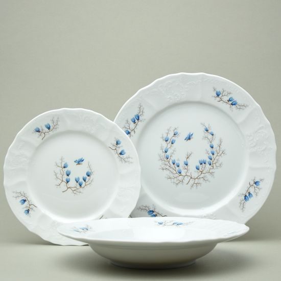 Talířová souprava pro 6 osob, Thun 1794, karlovarský porcelán, BERNADOTTE motýli