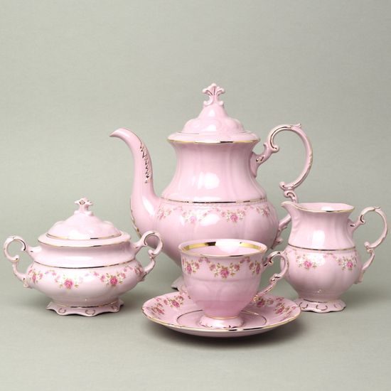 Kávová sada pro 6 osob, Sonáta, dekor 158, Leander, růžový porcelán