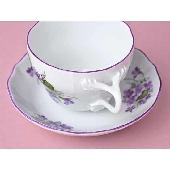 Šálek a podšálek B + B 0,21 l / 14 cm na kávu, fialky, Český porcelán a.s.