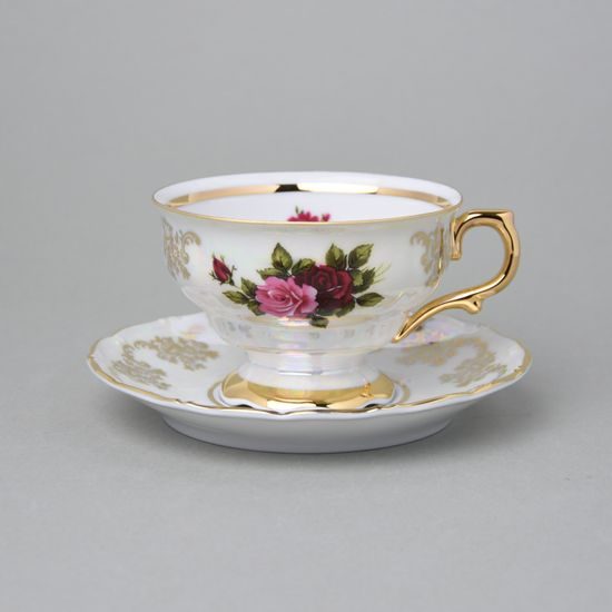 Cup tea 200 ml + saucer 16 cm, Cecily roses, porcelain Royal Queen