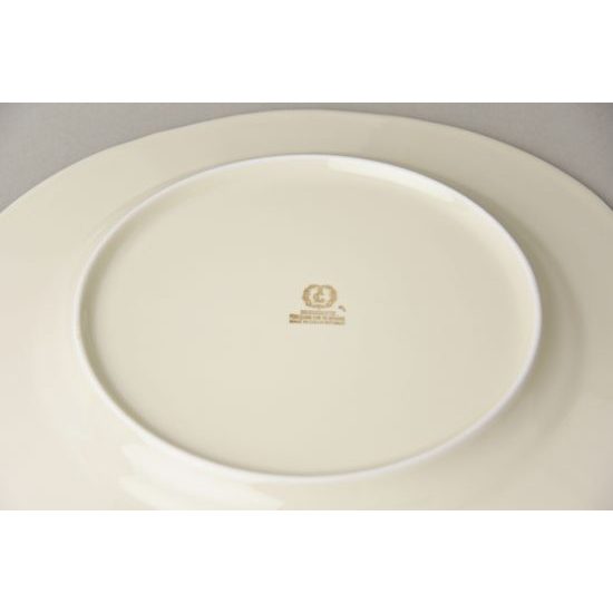 Dish round flat 30 cm (club plate), Thun 1794 Carlsbad porcelain, BERNADOTTE ivory + gold
