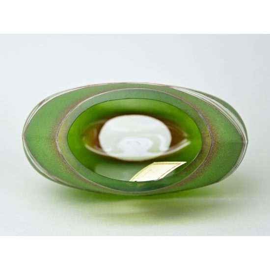 Studio Miracle: Vase Oval, Green-Brown, 30 cm, Hand-decorated by Vlasta Voborníková