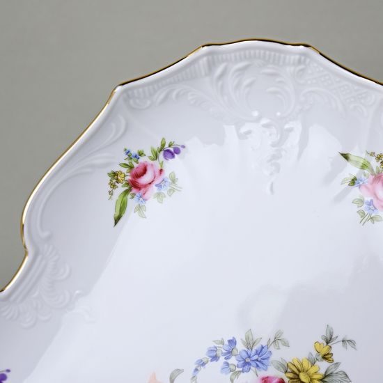 Platter triangular 27 cm footed, Thun 1794 Carlsbad Porcelain, BERNADOTTE Meissen Rose