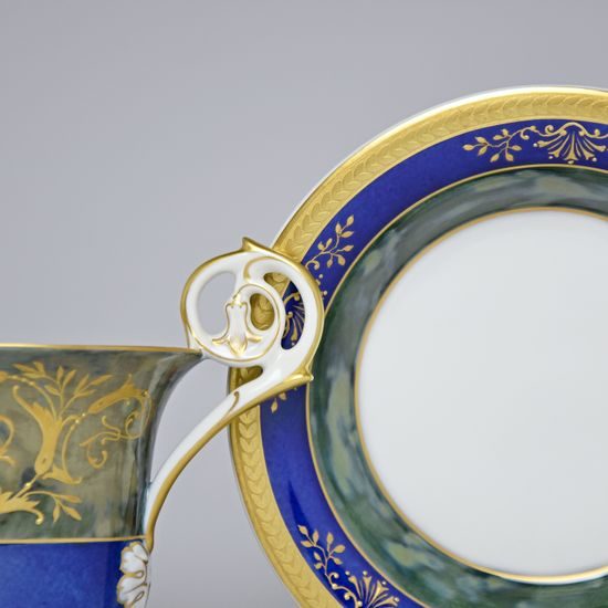 Cup and Saucer Johan, Prague 1901, 200 ml, Gold Etching, hand-painted by Roman Široký, Haas a Czjzek Porcelain