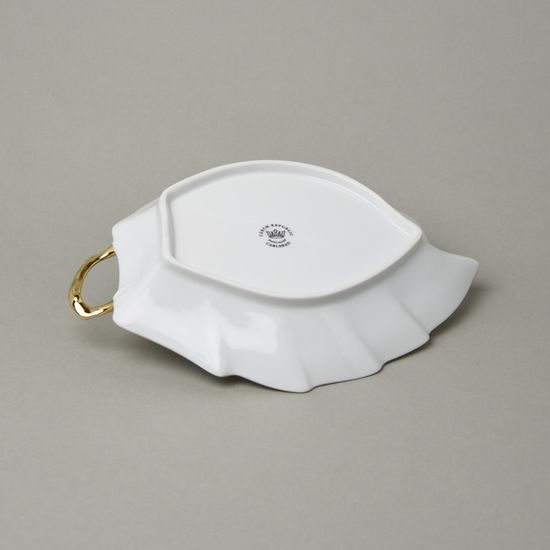 Mísa list s oušem 23 x 17,5 x 5 cm, náhodný dekor, myslivecký béžový, zlatý listr, Carlsbad