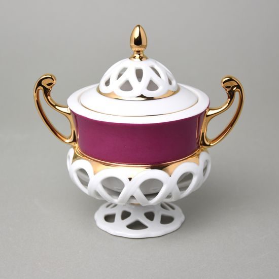 Cukřenka 180 ml, Byzant 405 purpur, Růžový porcelán z Chodova