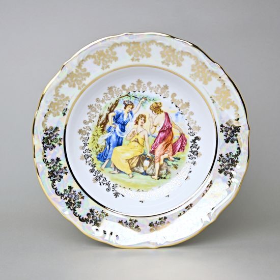 Talíř hluboký 23 cm, Tři Grácie, zlatý listr, porcelán QueensCrown