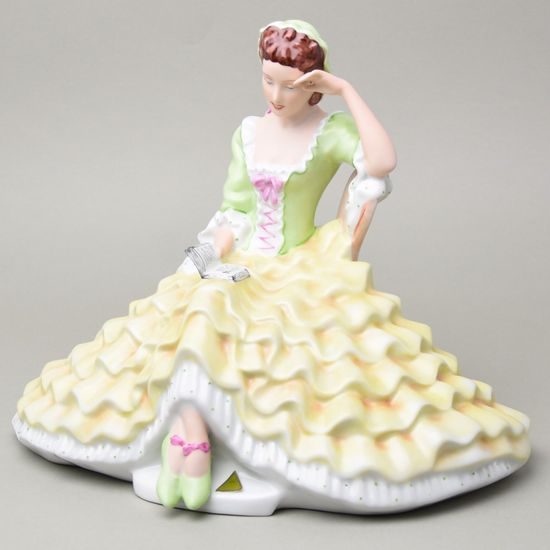 Lady with book, large, 22,5 x 32,5 x 26,5 cm, green - yellow, Royal Dux Bohemia