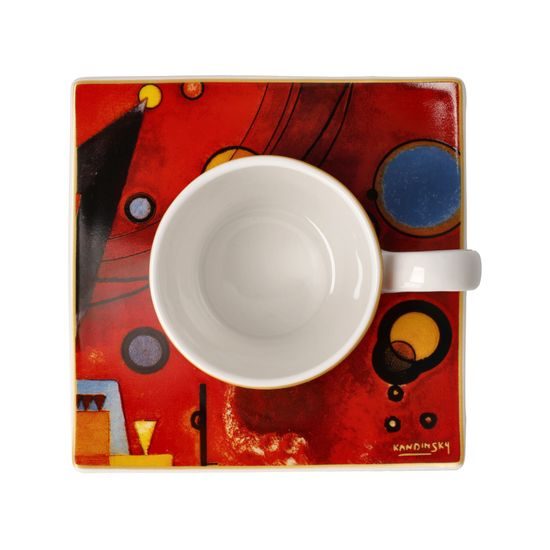 Šálek espresso 100 ml + podšálek 10,5 cm čtvercový, Heavy red, V. Kandinskij, jemný kostní porcelán, Goebel