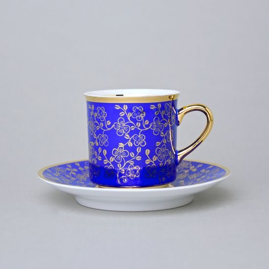 Šálek 100 ml mocca a podšálek 11,5 cm Sabina, vnitřní zlacení, modrý, Leander Loučky