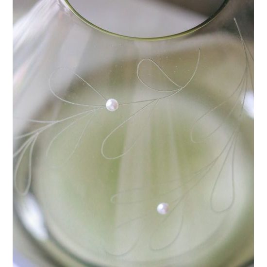 Skleněná váza průsvitná 18,5 cm jmelí s perlami, zelená, Glassor