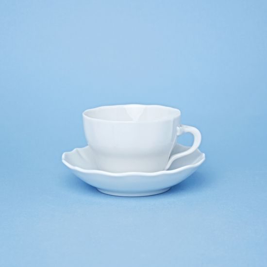 Cup and saucer B plus B 0,21 l / 14 cm for coffee, white rokoko, Cesky porcelan a.s.