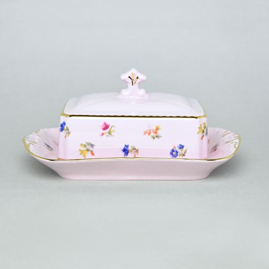 Butter dish for 250 g butter, Leander, decor 3051, rose china