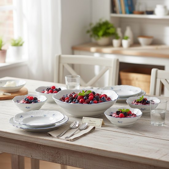 Kompotová souprava pro 6 osob, Thun 1794, karlovarský porcelán, BERNADOTTE kytička