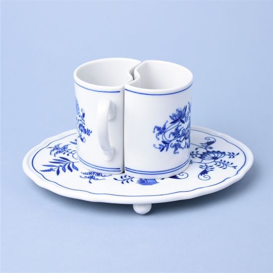 3 pcs set DUO, footed platter oval + 2 mugs 240 ml, Original Blue Onion pattern