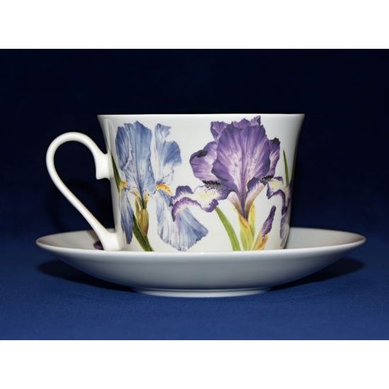 Iris: Cup 420 ml and saucer breakfast, English Fine Bone China, Roy Kirkham