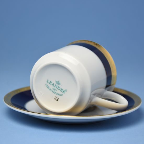 Cup 150 ml coffee + saucer 135 mm, Sabina, cobalt blue plus gold, Leander 1907