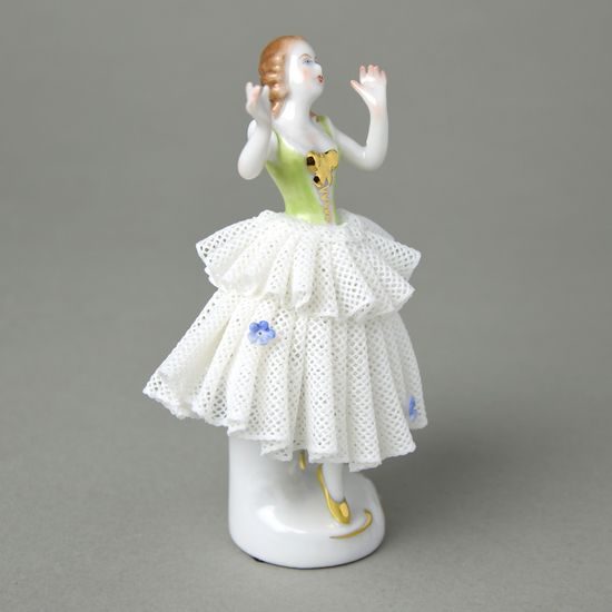 Tanečnice s krajkou (zelená - poškozená), Kurt Steiner, 12 x 8 x 6 cm, Porcelánové figurky Unterwissbacher