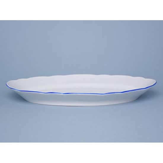 Dish oval flat 35 cm, White with blue line, Cesky porcelan a.s.