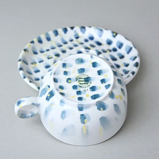 Šálek 200 ml a podšálek 15,5 cm, Déšť (modro-žlutá), G. Benedikt 1882