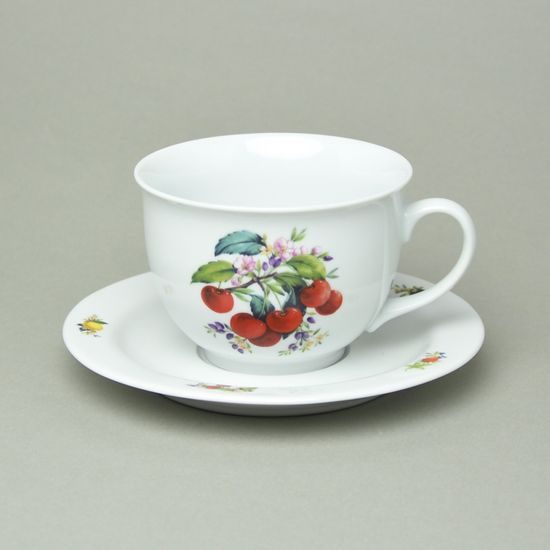 Šálek Olga (hrnek) snídaňový 400 ml + podšálek 19 cm, ovoce, Český porcelán a.s.