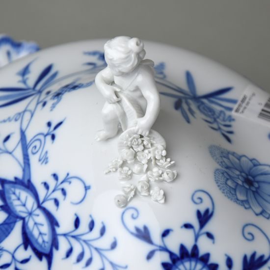 Mísa polévková oválná 3 l s figurkou na víku, cibulový vzor, Míšeňský porcelán