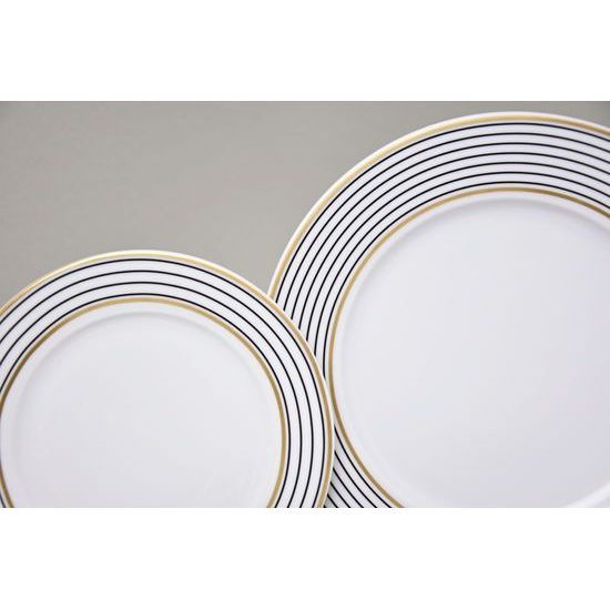 Plate Set for 6 pers., ELLA Black-Gold Stripes, Thun 1794 Carlsbad Porcelain