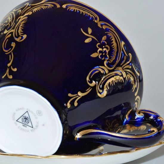 Souprava Šálek 200 ml a podšálek čajový, 2ks. Opera kobaltová modř + zlato, Dárkové balení, Český porcelán a.s. (Royal Dux Bohemia)