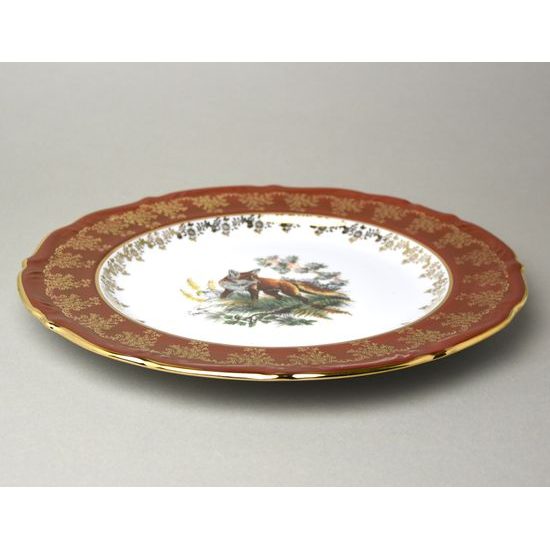 Dish round flat 32 cm (club plate), hunting - ruby, QueensCrown porcelain