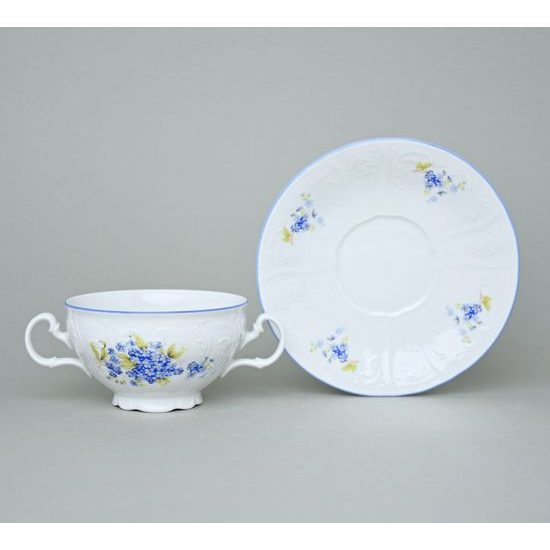 Cup for soup 275 ml and saucer 18 cm, Thun 1794 Carlsbad porcelain, BERNADOTTE Forget-me-not-flower