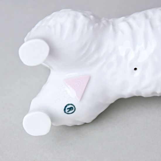 Pes Kníráč, 16,5 x 6,5 x 9,5 cm, bílé, Porcelánové figurky Duchcov