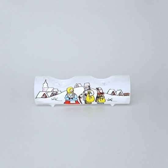 Svícen skleněný na 2 svíčky "Česká zima 1918", ručně malováno, Mija ozdoby